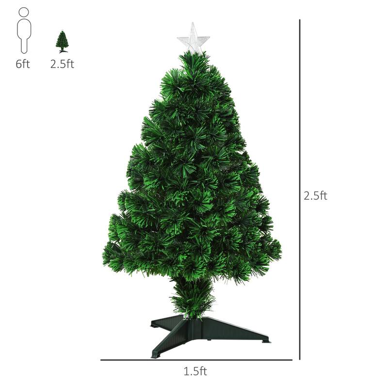 2.5FT Tall Pre-Lit Tabletop Artificial Christmas Tree with Fiber Optic LED Lights & 85 Tips(2PCS Sets)