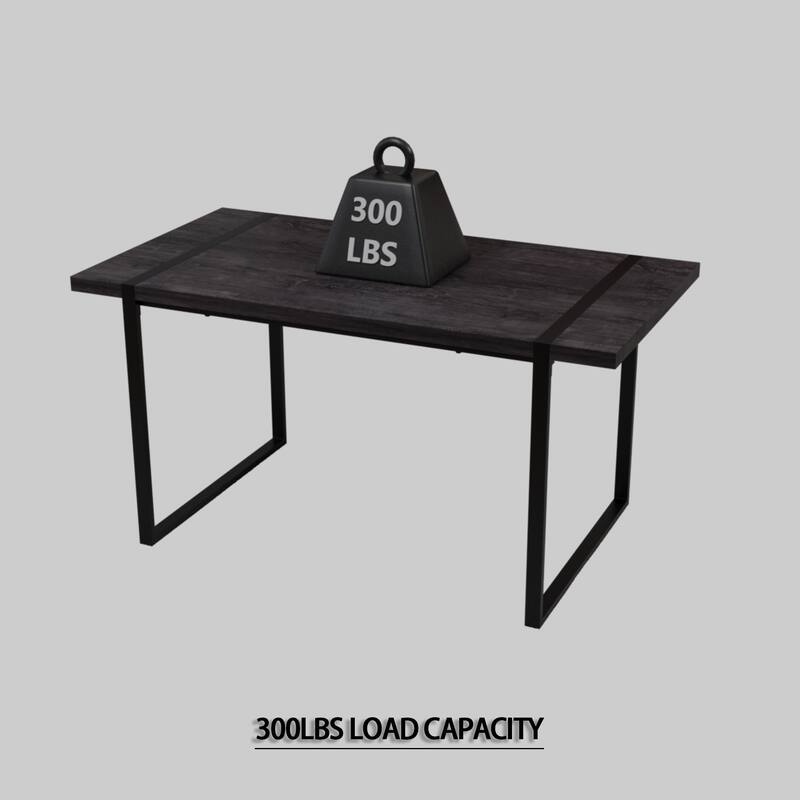 59 " dining table modern industrial rectangular, 1.5" thick engineering wood tabletop and black rectangular metal legs