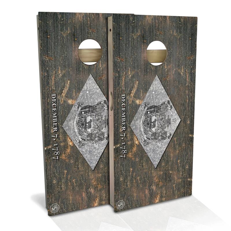 Delaware Flag Vintage Outdoor Cornhole Board Set - All-Weather 2x4 - Include Hole Lights