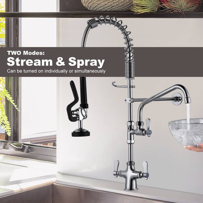 WOWOW Triple Handle Pull Down Kitchen Faucet with Pre Rinse Sprayer