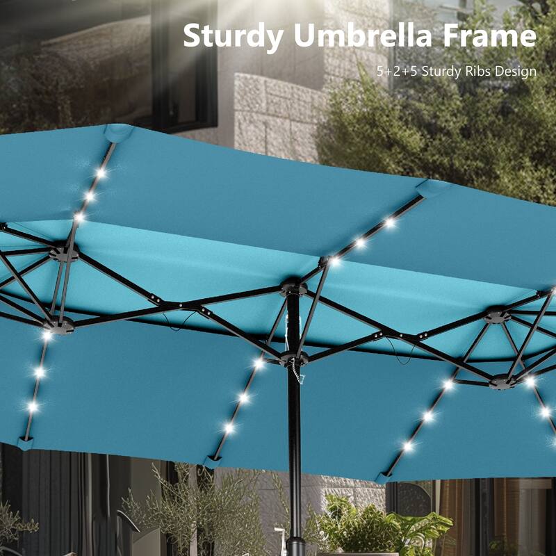 MAISON ARTS 15ft 2-Tier Large Patio Umbrella with Solar Lights, Double-Sided Outdoor Market Umbrellas with Base Included