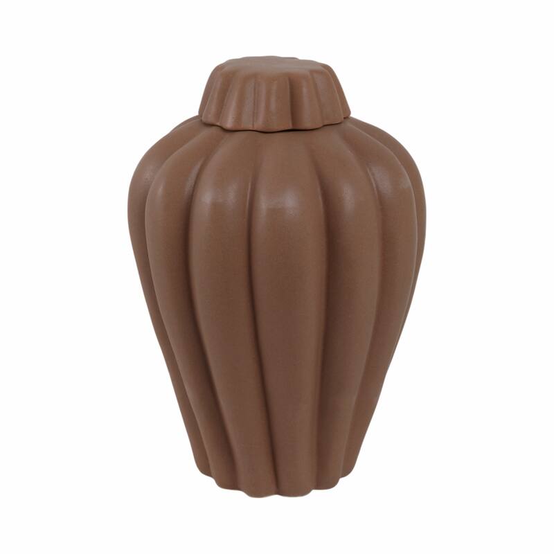 Stoneware Decorative Jar with Lid Fluted Sculpted Silhouette Style