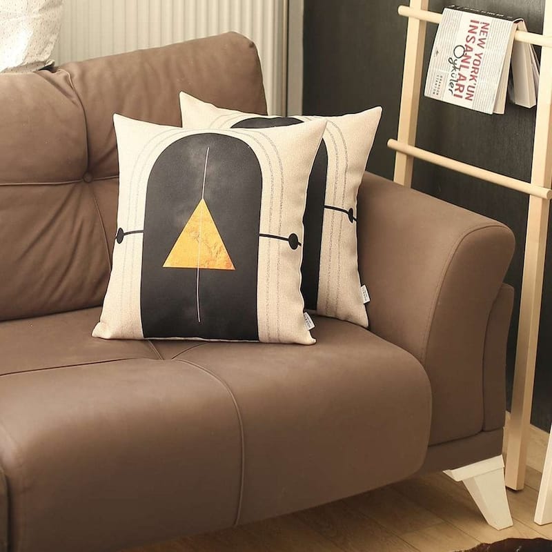 HomeRoots Set Of Two 18" X 18" White Black And Gold Abstract Zippered Handmade Polyester Throw Pillow