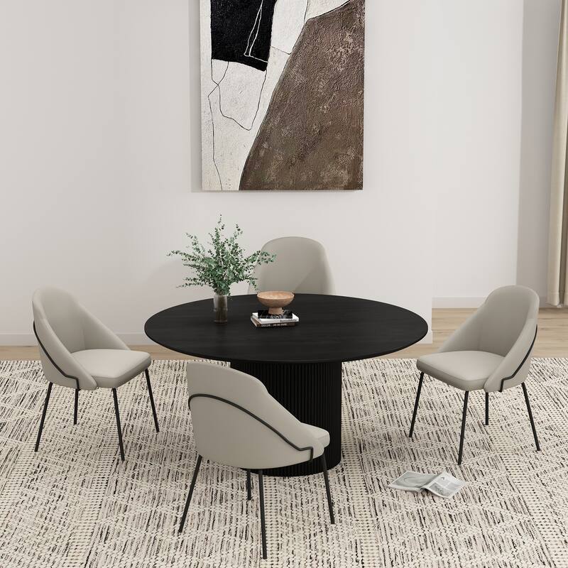 Manhattan Comfort Gracie Leatherette Dining Room Chair - Set of 4 - Stone and Black