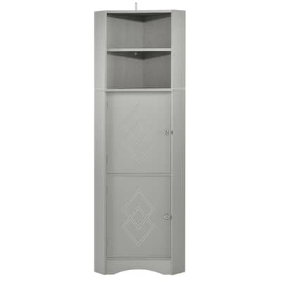 Tall Bathroom Corner Cabinet, Freestanding Storage Cabinet with Doors and Adjustable Shelves, MDF Board