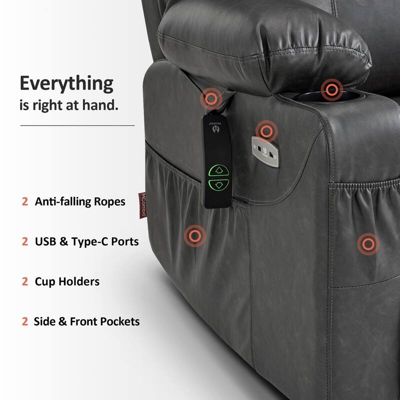 MCombo Electric Power Lift Recliner Chair Sofa with Massage and Heat, 3 Positions, USB Ports, Faux Leather 7040
