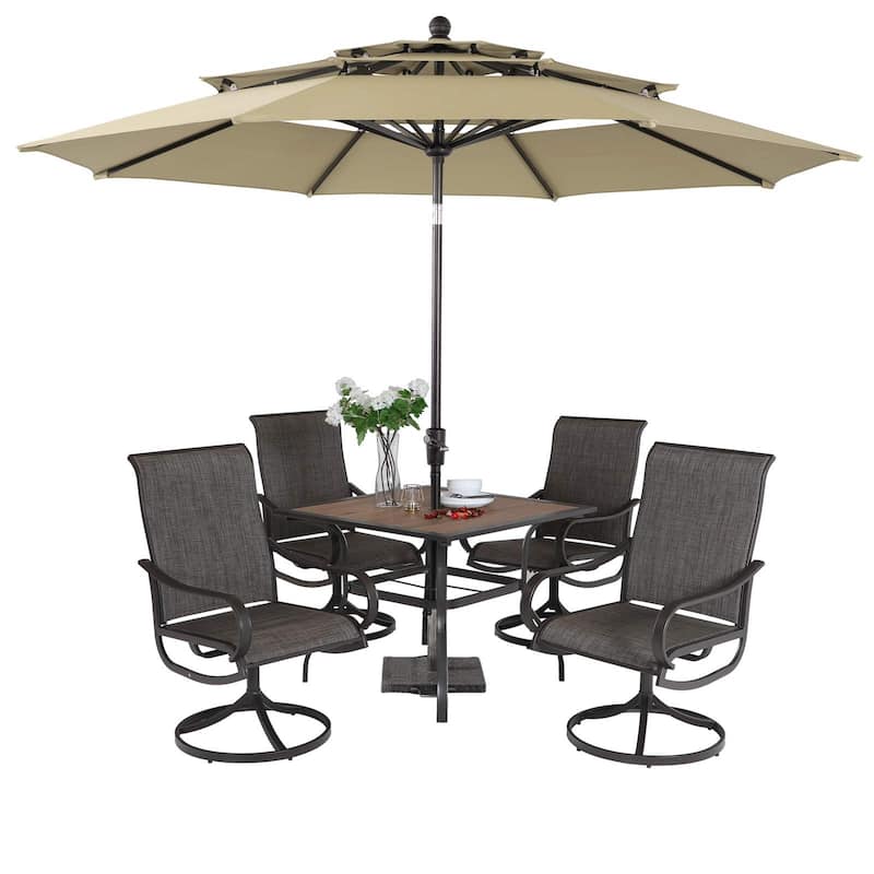 MAISON ARTS 5/6-piece Black Steel Patio Dining Set - With Beige Umbrella