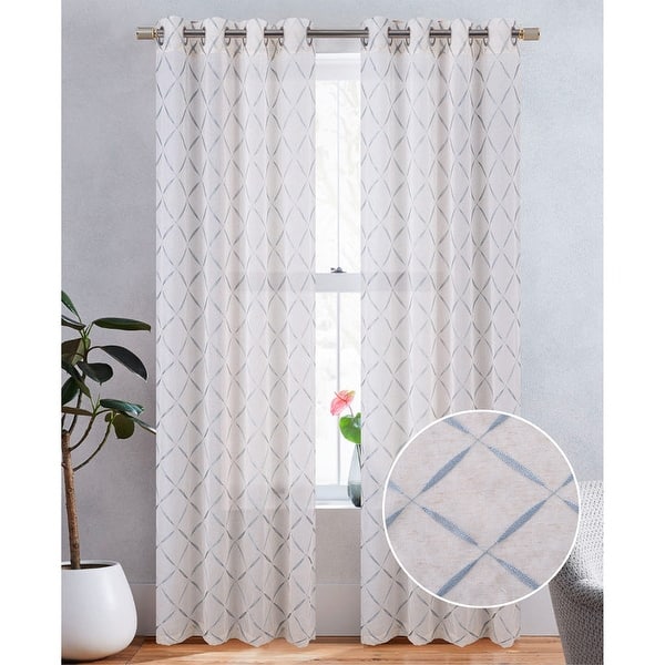 slide 2 of 3, Boca Metallic Embroidered Linen Look Grommet Window Curtain Panel, 54x84 Inches - 54x84 Inches Grey