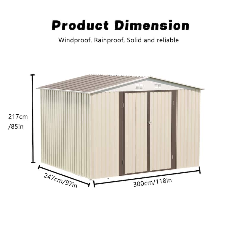 10x8 Feet White Color Outdoor Garden Shed