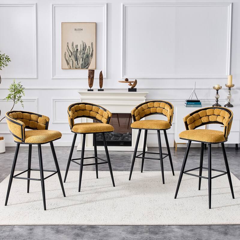 Set of 2 Velvet Bar Stools with Black Iron Legs, Modern Counter Height Stools for Home Bar