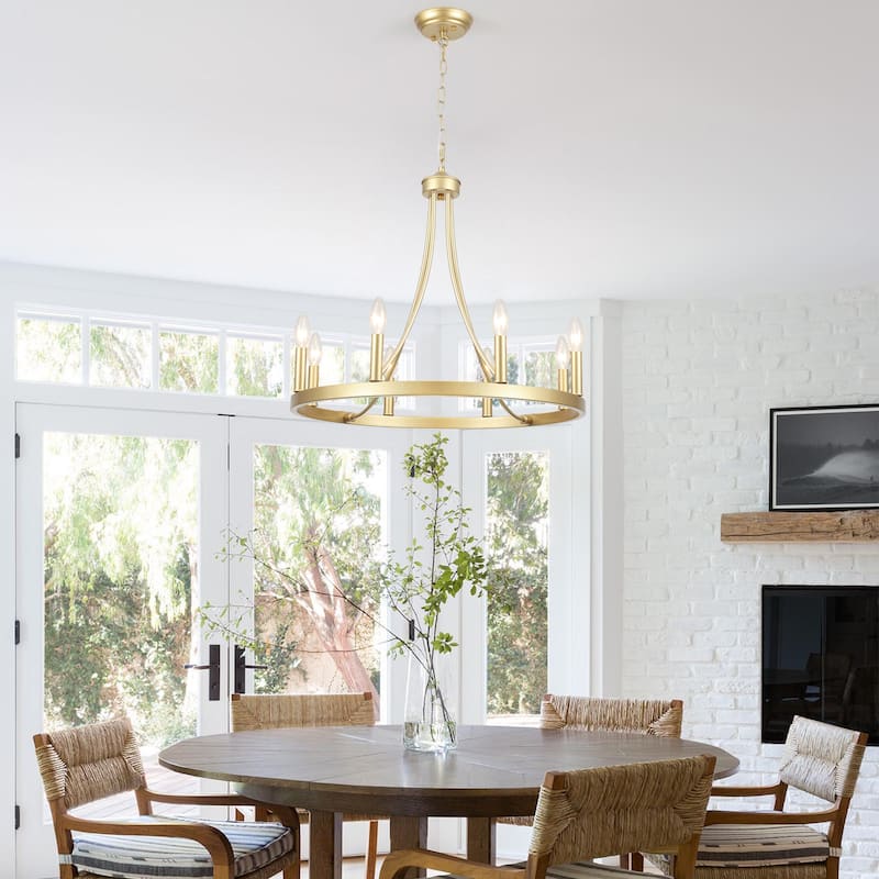 8-light Rustic Farmhouse Wagon Wheel Chandelier Candle Dining Room Lighting Fixtures for Kitchen Island Foyer - N/A