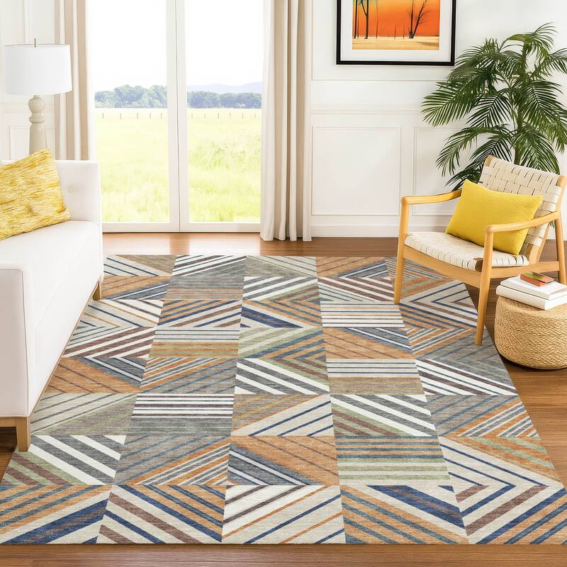 Machine Washable Indoor/ Outdoor Geo Mosaic Chantille Rug