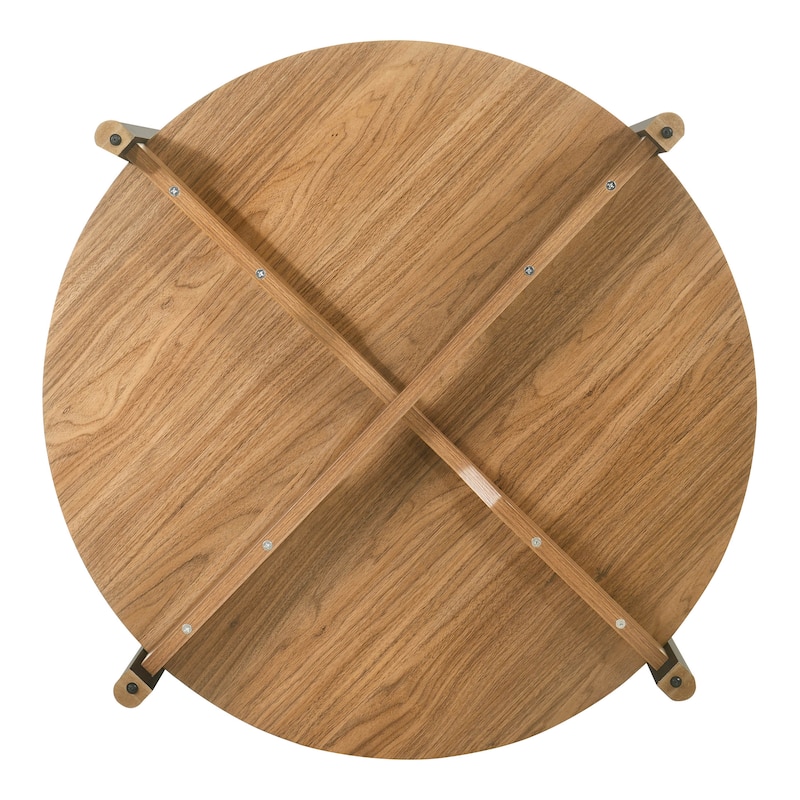 Furniture of America Rovion Round Wood Coffee Table with Open Bottom Shelf