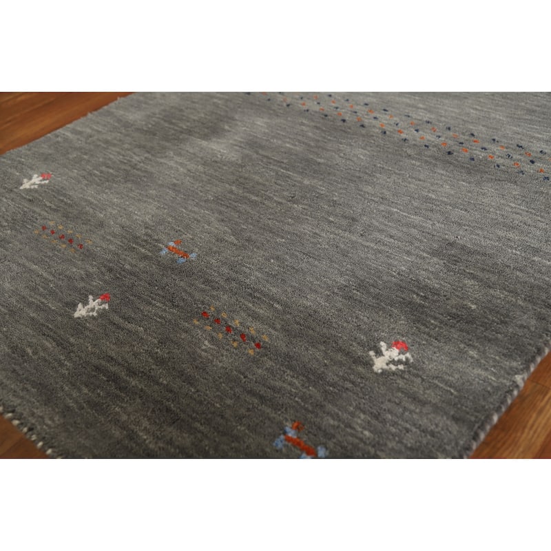 Hand Knotted Oriental 100% Wool Carpet Tribal Tribal Greys & Charcoal Gabbeh Area Rug - 4' 11'' X 3' 1''