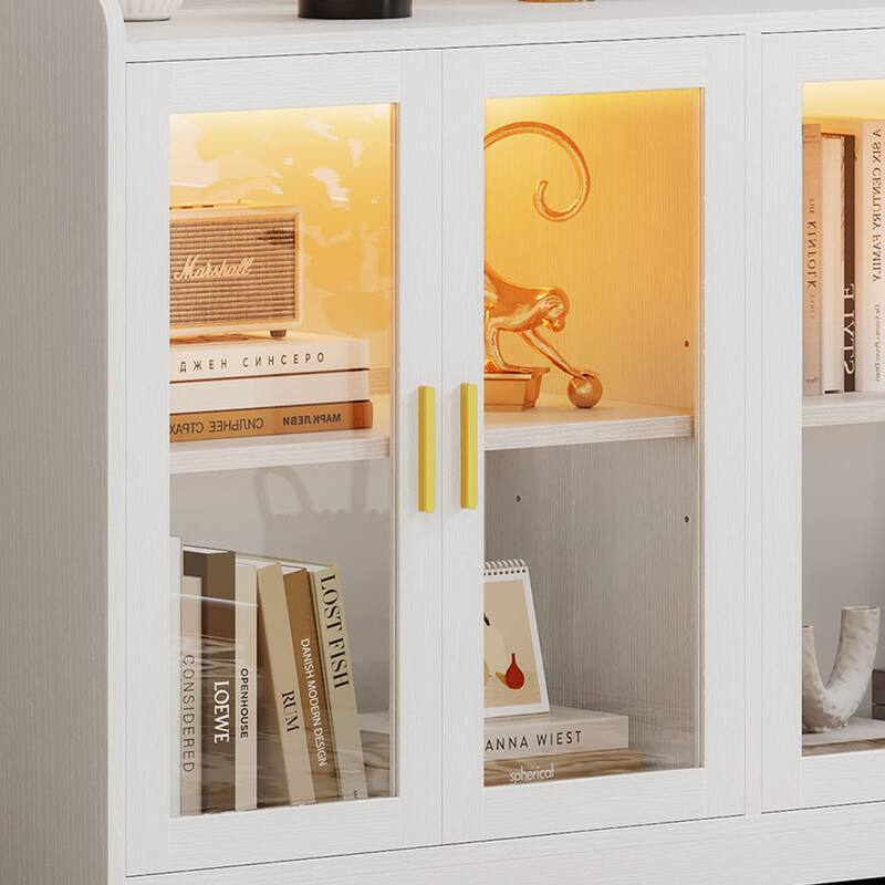 Moasis 55'' Sideboard Buffet Cabinet with LED Light, Storage Cabinet with Doors and Adjustable Shelves