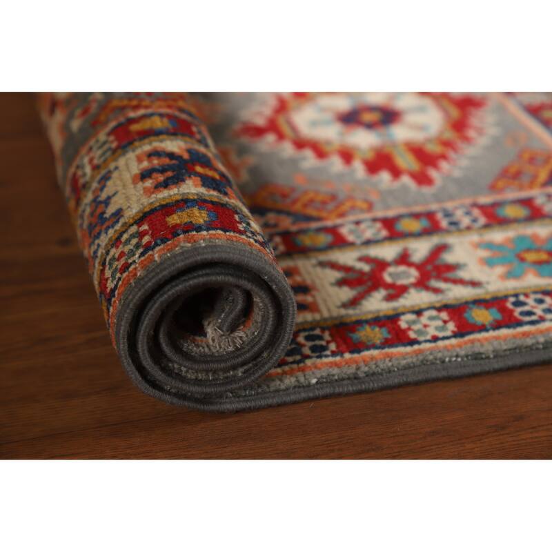 Kazak Oriental Accent Foyer Rug Hand-Knotted Wool Carpet - 2'0"x 3'0" - 2'0"x 3'0" - Grey
