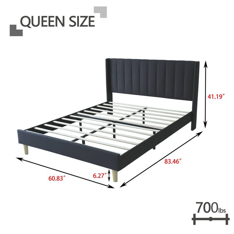 Aufank Bed Frame Upholstered Platform with Wooden Slats, Noise-Free