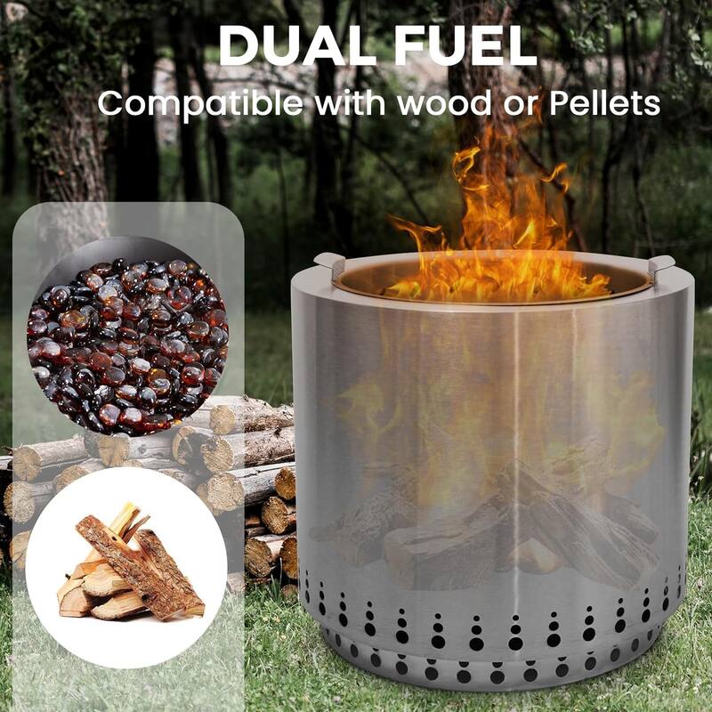 15.95 in. Stainless Steel Wood Burning Smokeless Portable Round Fire ...