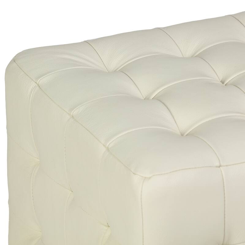 Cortesi Home Charli Tufted Cube Ottoman in 100% Genuine Leather, Cream