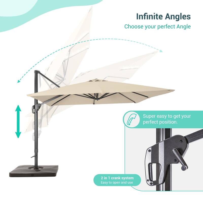LIVOOSUN 11.5x9FT Aluminum Cantilever Patio Umbrella Solution-Dyed Fabric w/Base
