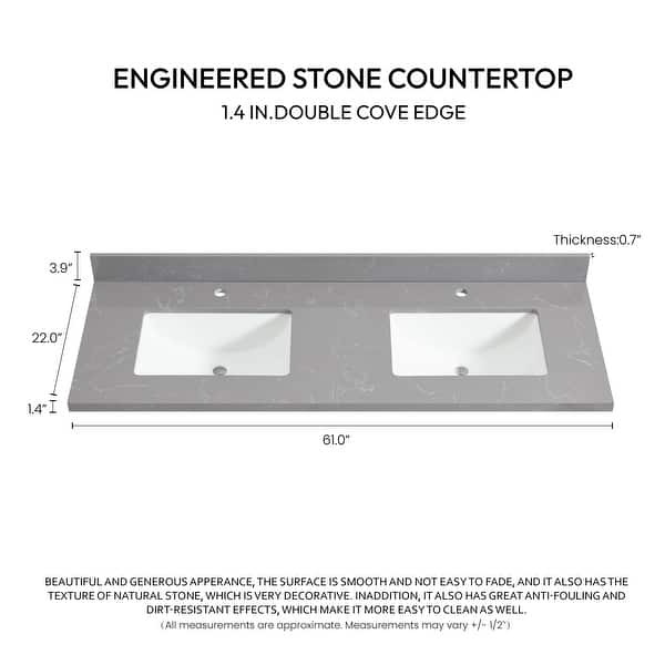 dimension image slide 10 of 22, Malaga Composite Stone Vanity Top with White Rectangular Sink