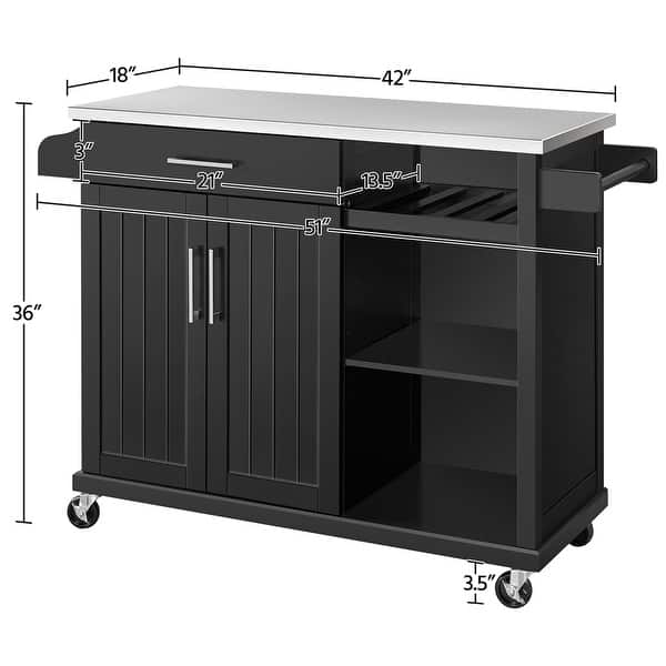 Yaheetech Rolling Kitchen Island Cart with Stainless Steel Top Bed