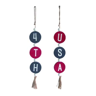 Transpac MDF Patriotic Bead Decor Set of 2 Patriotic Home Decorations