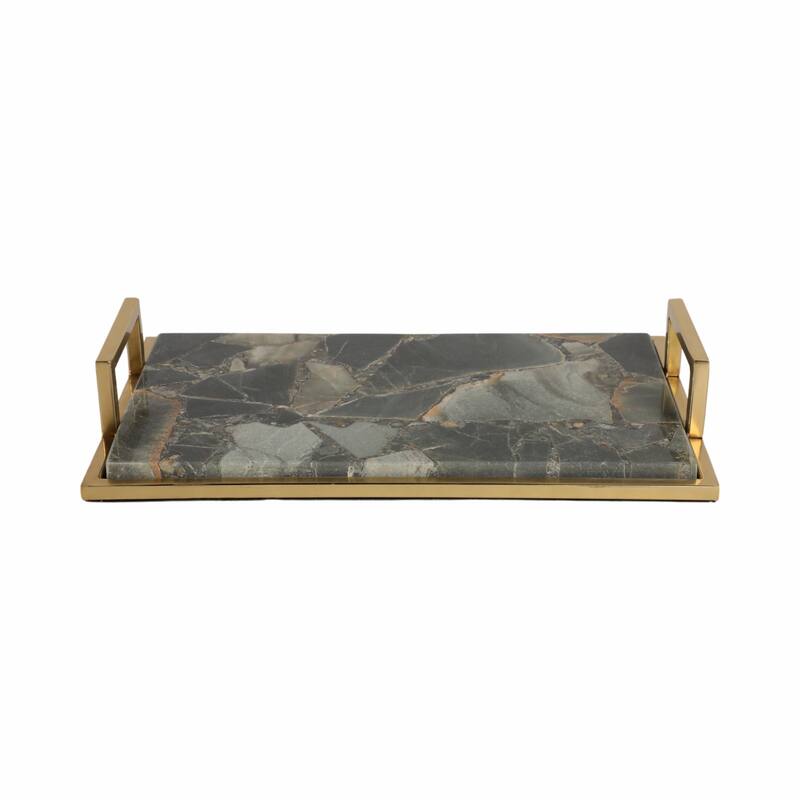 Decorative Agate Accent Tray - Home Decor - 23", Green & Gold