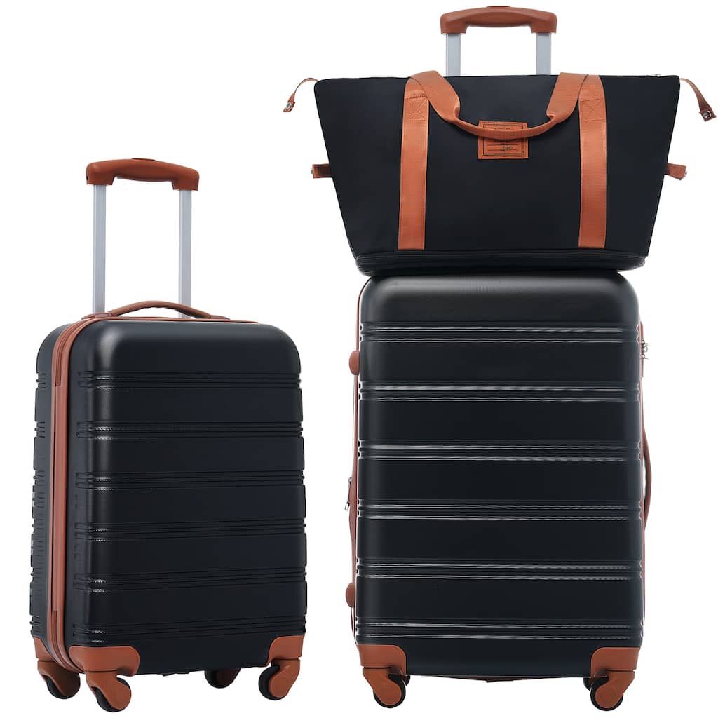 2-Piece Modern Luggage Sets, Expandable Swivel Wheel Luggage with TSA Lock, for Boarding Travel, Black+Brown