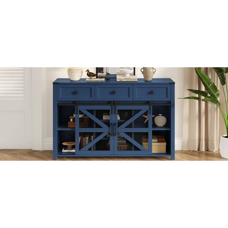 Roomfitters 55" Sideboard Buffet Cabinet with 3 Drawers and Sliding Barn Doors, Farmhouse Storage for Kitchen & Dining