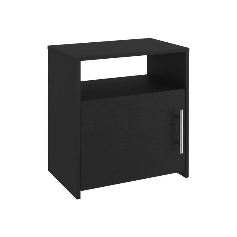 Modern Black Nightstand with Single Door Cabinet and Metal Handle