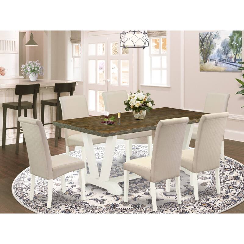 East West Furniture Kitchen Table Set- a Dining Table and Cream Linen Fabric Chairs, Linen White(Pieces Options)