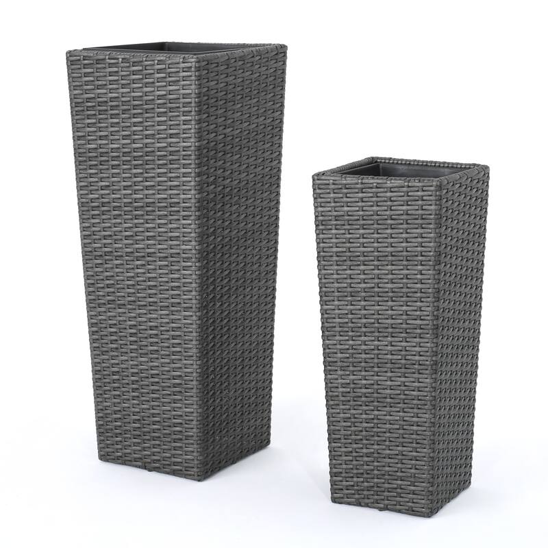 Everest Outdoor Wicker Flower Pot Plant Stand(Set of 2) by Christopher Knight Home