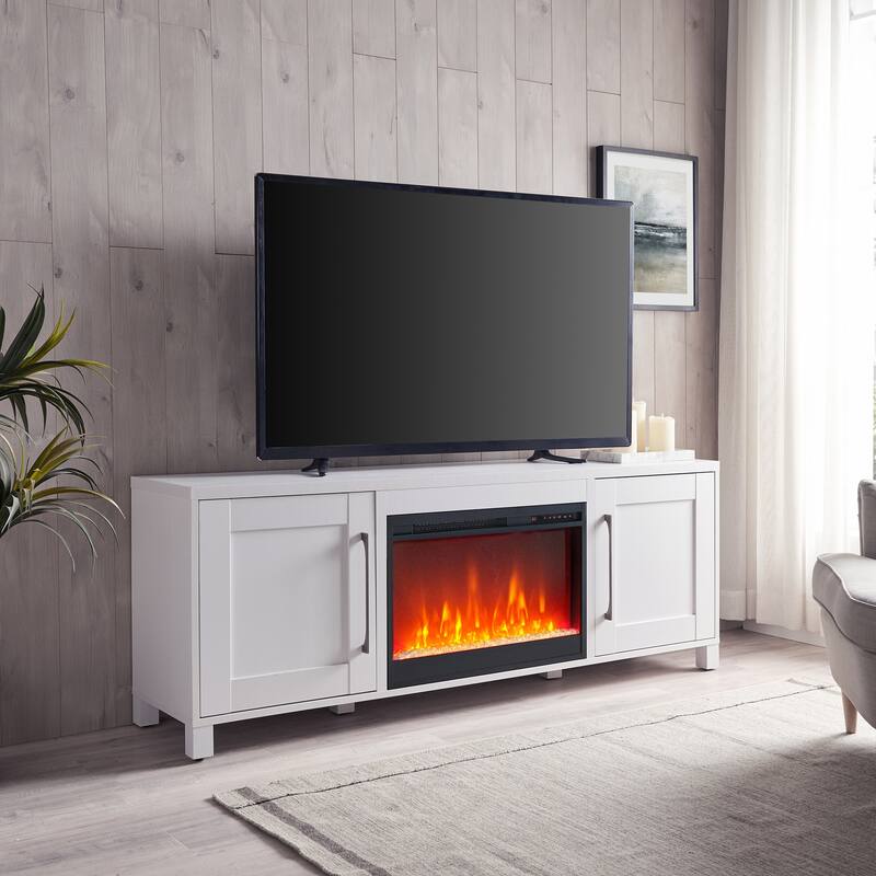 Chabot TV Stand with Crystal Fireplace - 68" - White