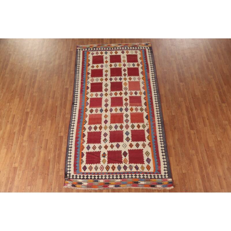 Vegetable Dye Kilim Qashqai Persian Antique Rug Hand-Woven Wool Carpet - 5'4"x 9'11"