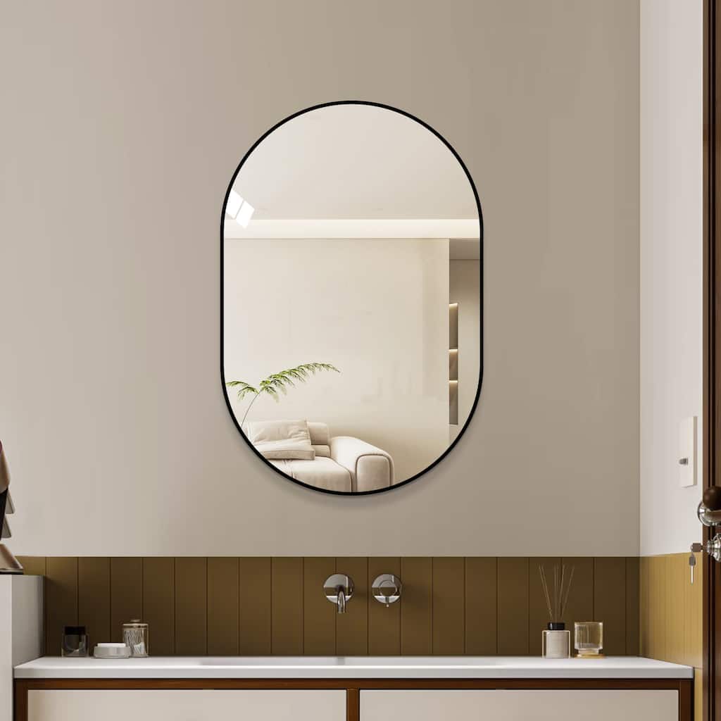 36*24" Black Bathroom Vanity Mirror Wall Mounted