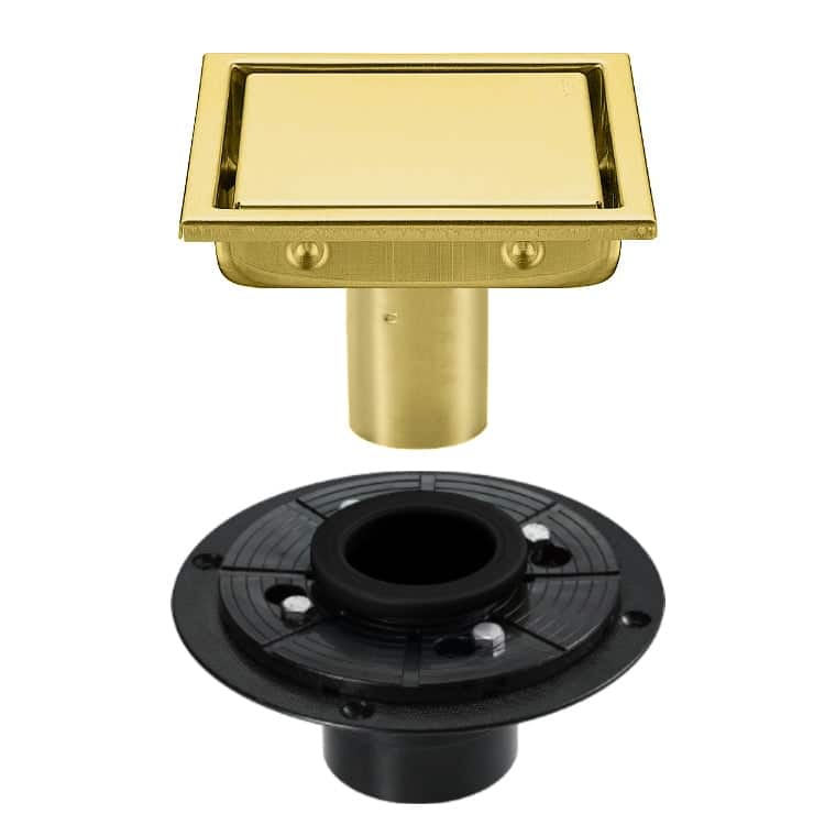 brushed gold 6 inch stainless material shower drain with ABS base - 6 x 6