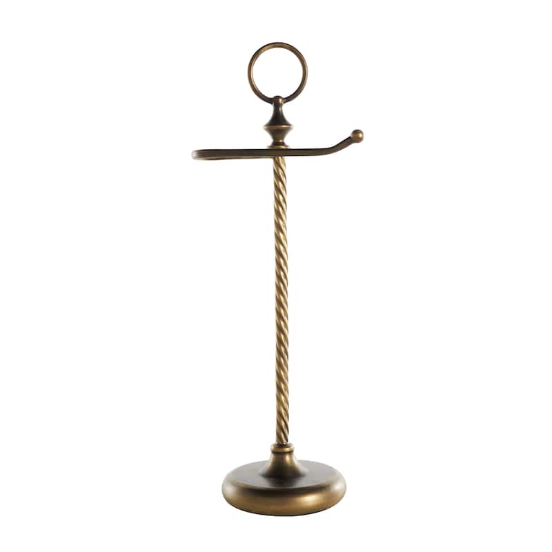 Metal Toilet Paper Holder with Twisted Stand and Ring Top - Brass - Roche River Decor - 7"W x 9"L x 24"H