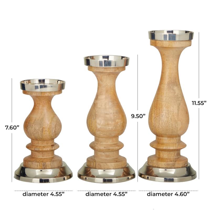 Silver Wood Candle Holder (Set of 3) - S/3 12", 10", 8"H