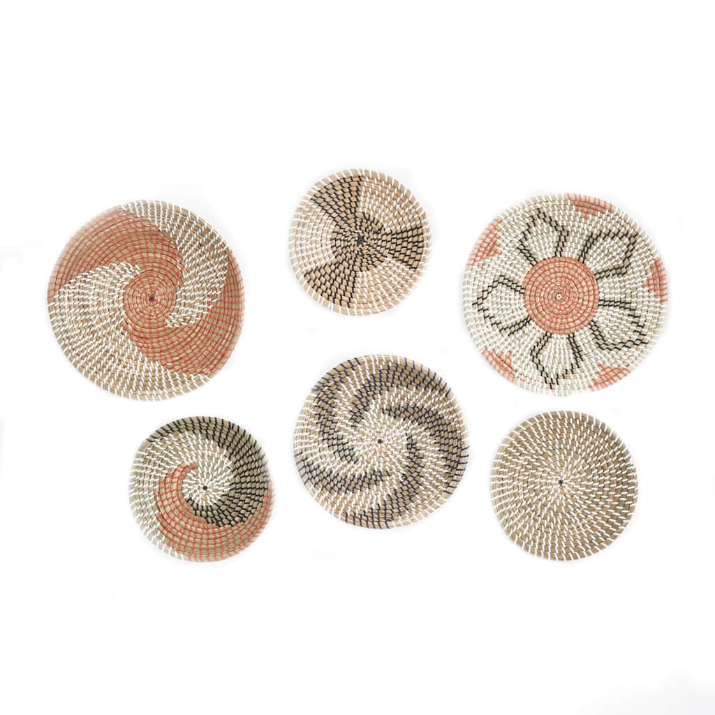 Seagrass Plate Handmade Patterned Basket Wall Decor - Set of 6 Orange - Roche River Decor