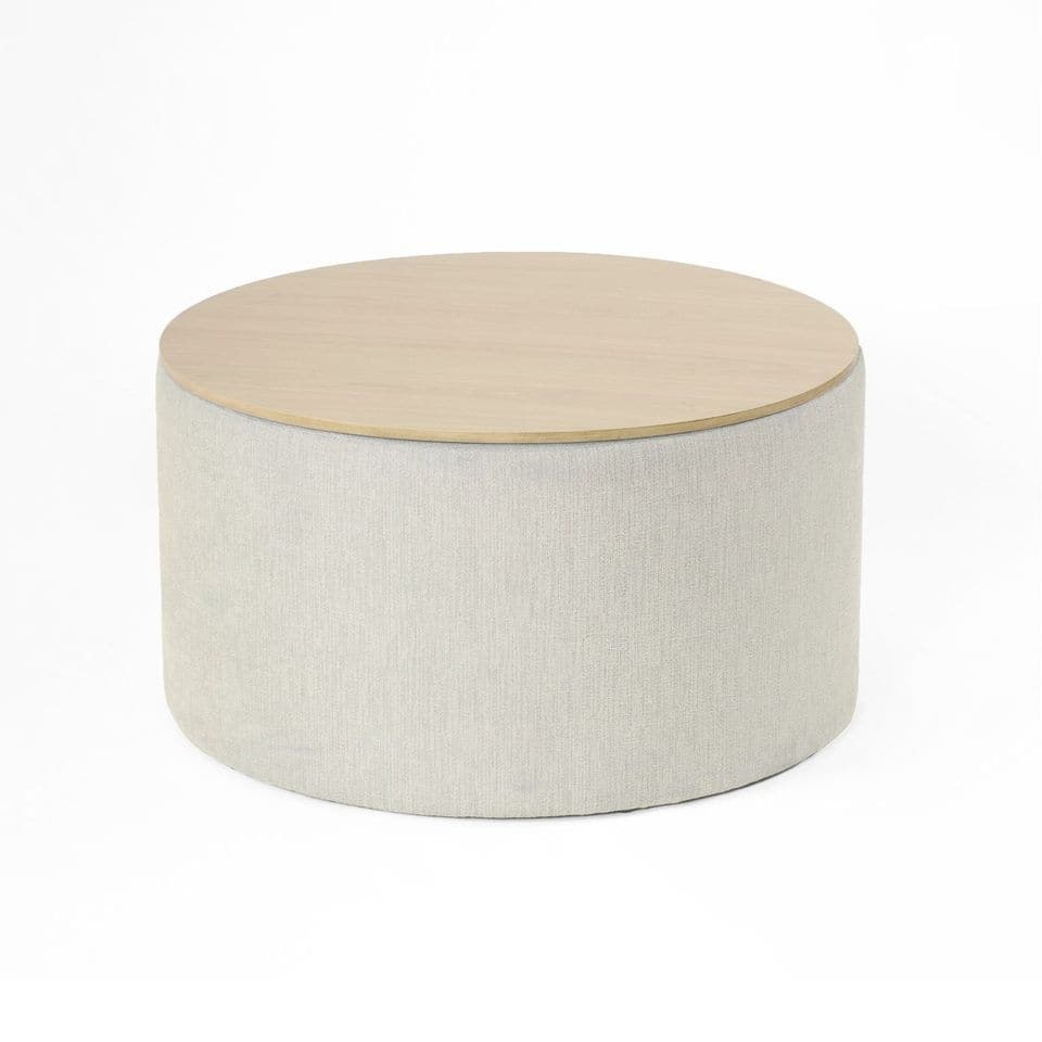 HomePop Round Storage Ottoman table with Wood Top