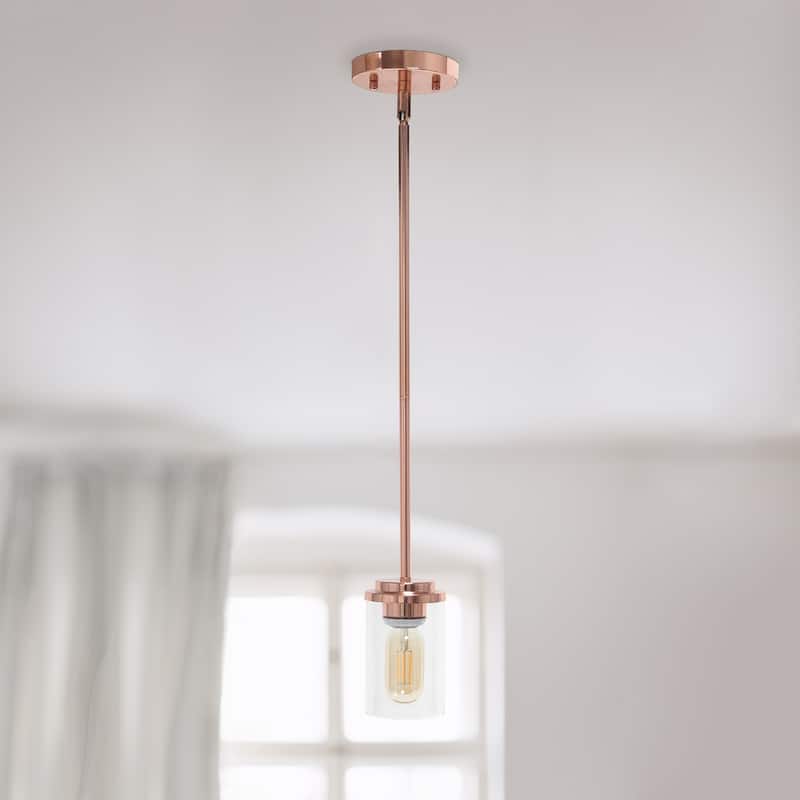1-Light Pendant - Modern Adjustable Clear Glass Ceiling Light - Antique Brass Finish - 9.5