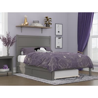 Glam Full Bed with Trundle - Grey Platform Bed Frame - Modern Bedroom Furniture