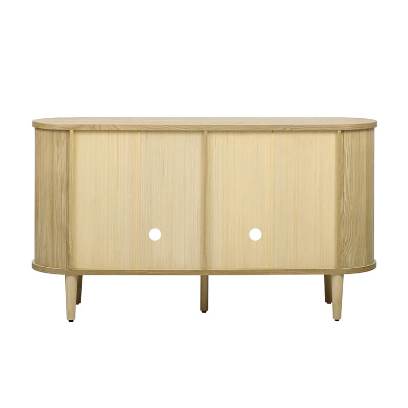 Roomfitters Farmhouse Wood Sideboard with Glass Doors, Adjustable Shelves, Dining Kitchen or Living Room Storage