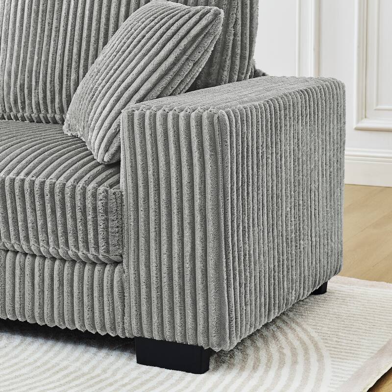 Corduroy Tufted Upholstered Sofa, L-Shaped Modular Sectional Sofa, Convertible Sleeper Sofa with Curved Ottoman