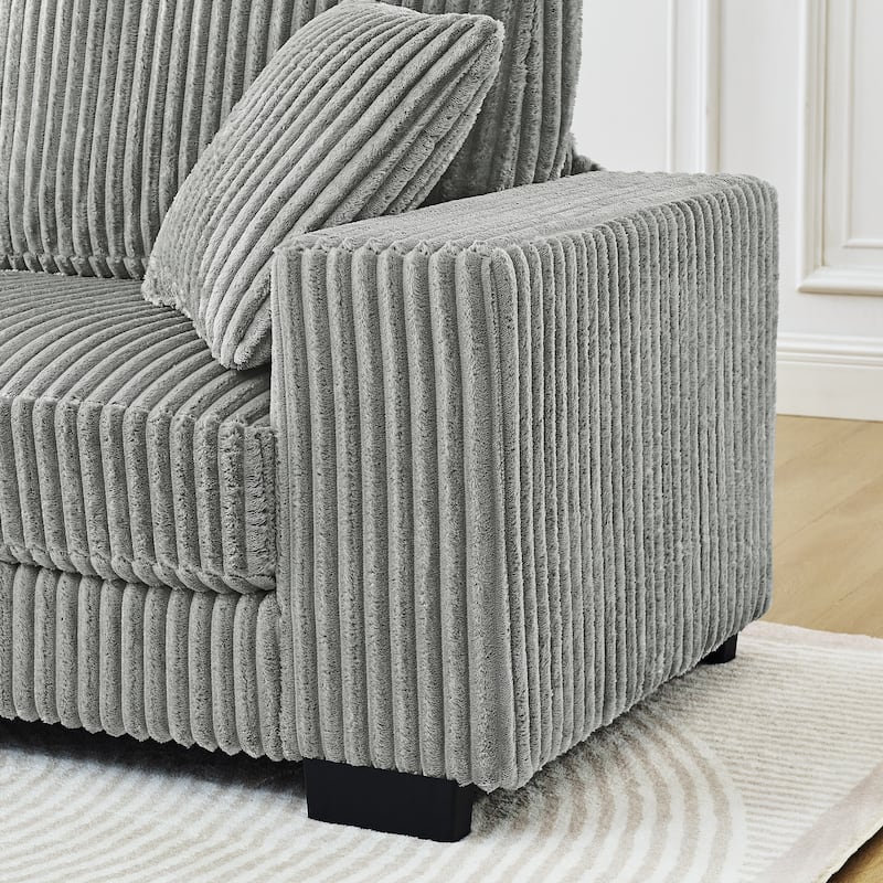 Corduroy Upholstered L-shaped Sectional Sofa, Chaise Lounge Couch with Arc-shaped Ottoman and Removable Cushions for Living Room