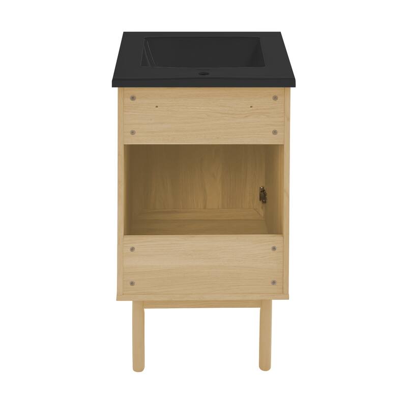 Classe 18 In. Natual Oak Bathroom Vanity With Black Ceramic Sink Top