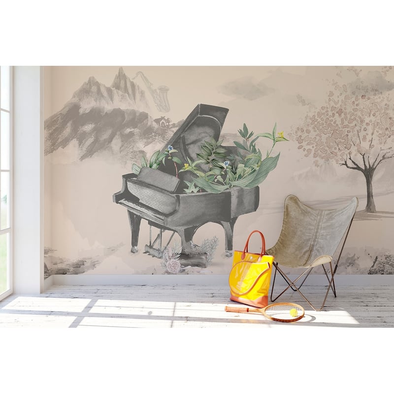 GK Wall Design Music Watercolor Piano Mountain Landscape Minimalist Removable Wallpaper