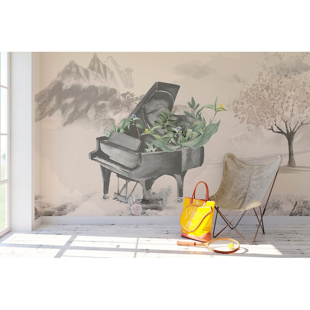 GK Wall Design Music Watercolor Piano Mountain Landscape Minimalist Removable Wallpaper