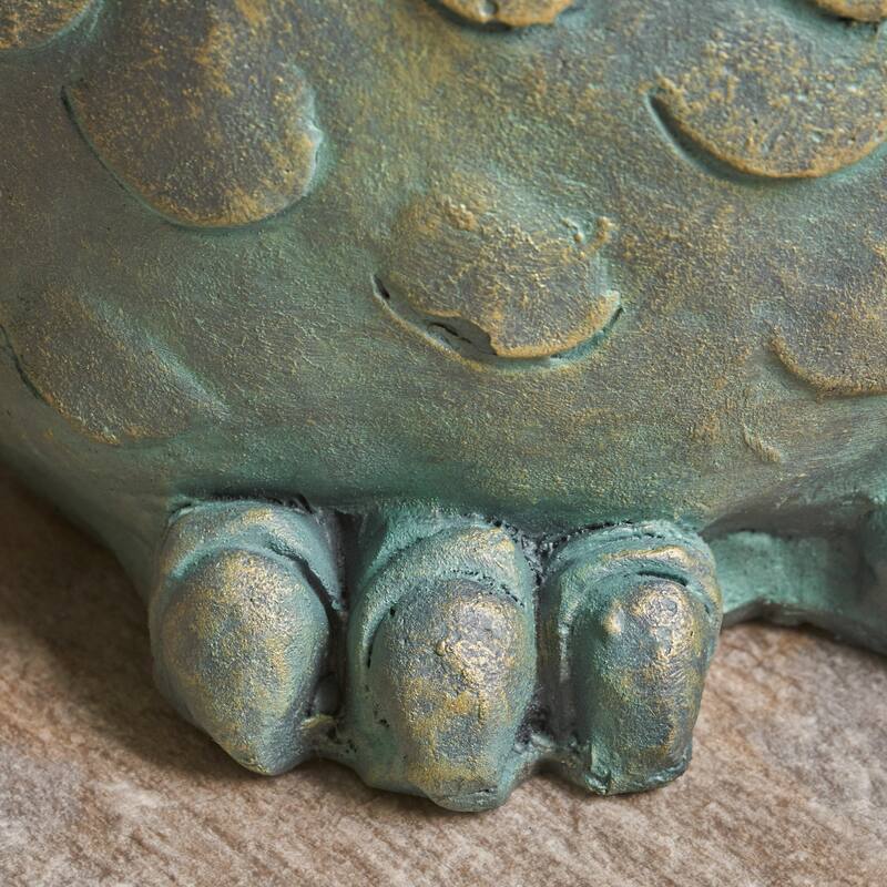 Roomfitters Owl Garden Stool, Weather-Resistant Lightweight Concrete Decorative Accent Table, Antique Green